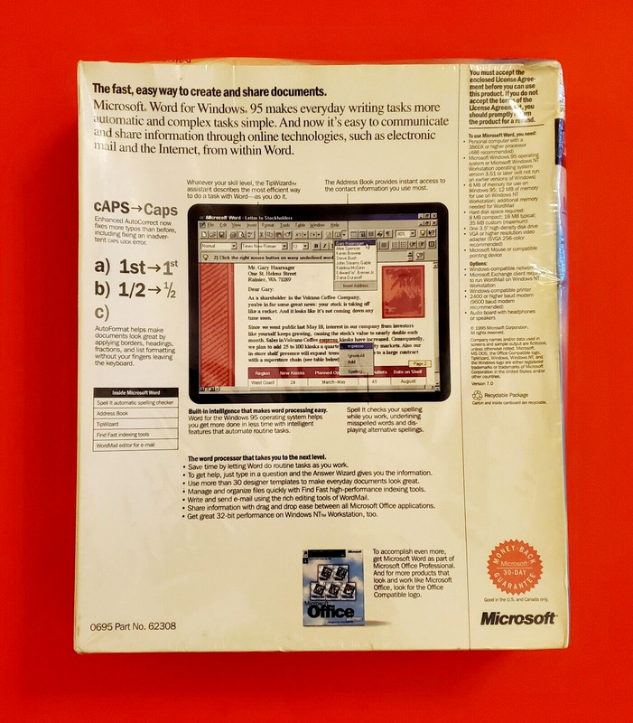Microsoft MS Word for Windows 95 & NT Upgrade 3.5" Floppy Disks Factory Sealed! gallery