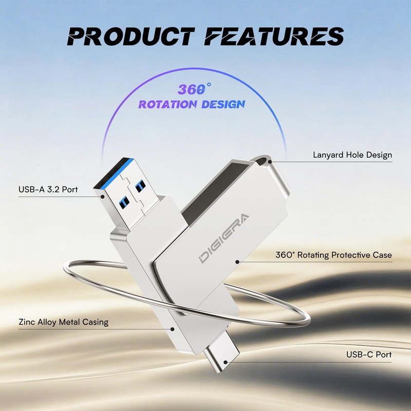 128GB 2‑in‑1 USB‑A & USB‑C Flash Drive, USB 3.2 Gen 1 Th gallery