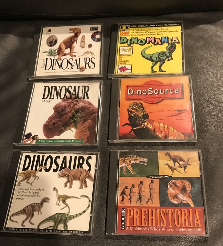 6 VTG DINOSAURS SAFARI GROLIER PREHISTORIA DINOSOURCE DINOMANIA CD-ROM LOT