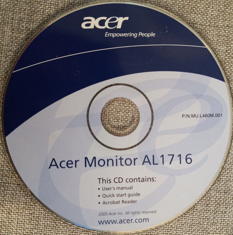 Acer Monitor CD And BOOK User’s Manual For AL2216W LCD Screen Great Shape