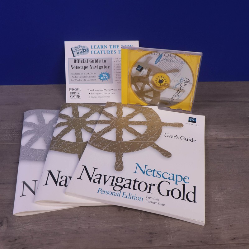 Vtg NETSCAPE NAVIGATOR Gold Browser BIG BOX COMPLETE Windows 95 & 3.1 CD 1996 gallery