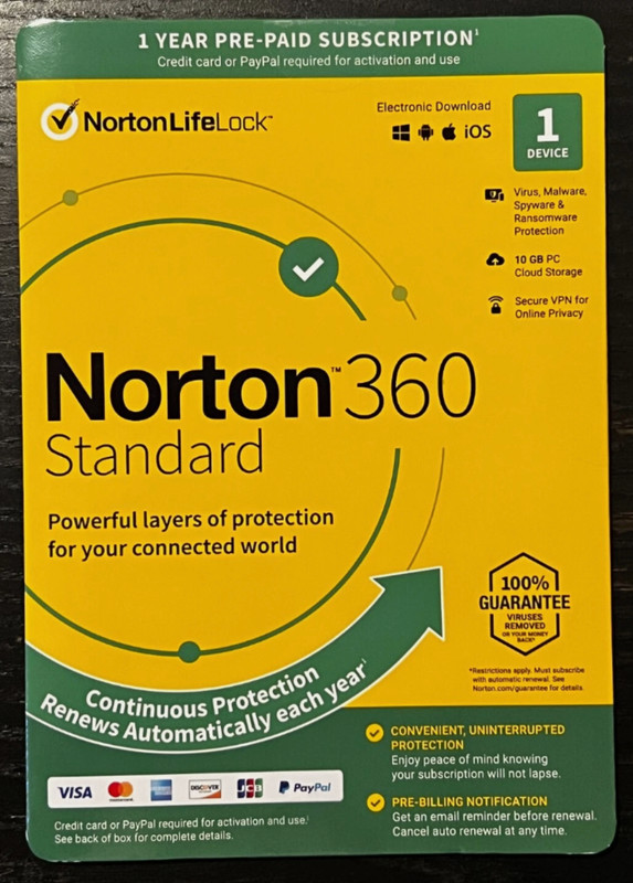 Norton 360 Standard 2025, 1 Device (PC Mac Android iOS) 1 Year (Sealed Key Card)