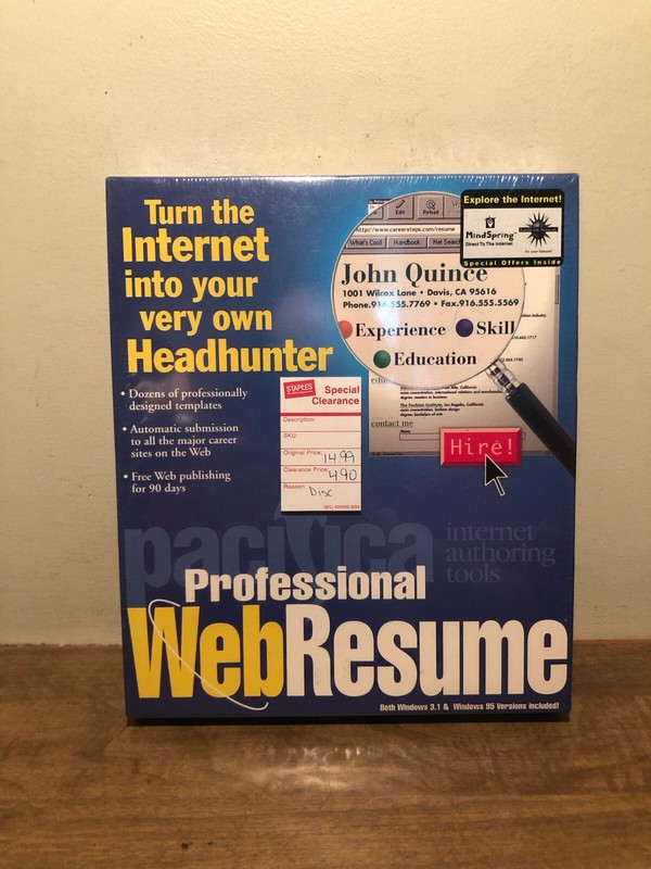Professional Web Resume CD-ROM Windows 3.1 & 95 New & Sealed