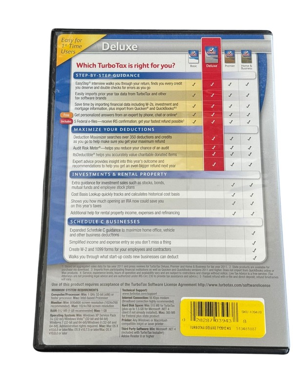 TurboTax Deluxe 2012 Federal Returns + Federal E-File for Windows and MAC gallery