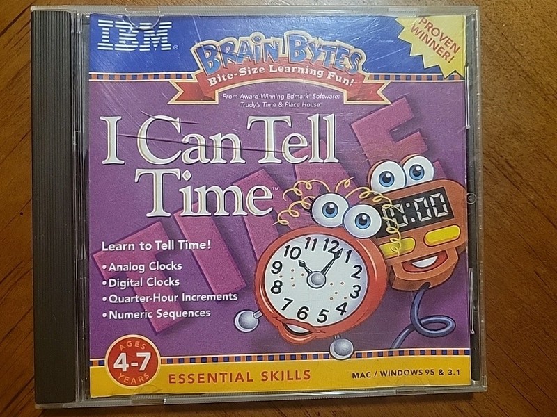 Brain Bytes I CAN TELL TIME Ages 4-7 (CD-ROM IBM 1998) Learn to tell time