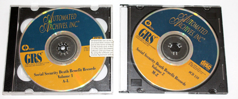 GRS Automated Archives CD # 110 Social Security Death Benefit Records Vol 1 & 2