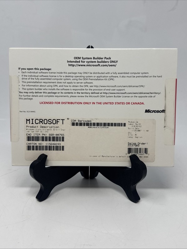 Microsoft Windows Vista Ultimate 32-Bit OEM Builder Pack, Sealed and unused Key!