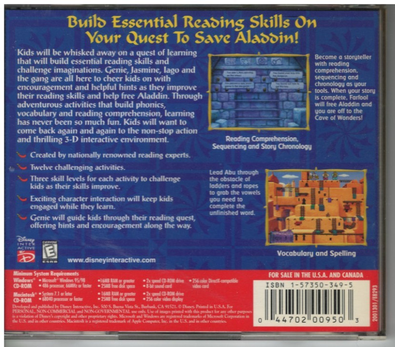 Disney Reading Quest With Aladdin CD-ROM Educational Game (Windows/Mac 1998) gallery