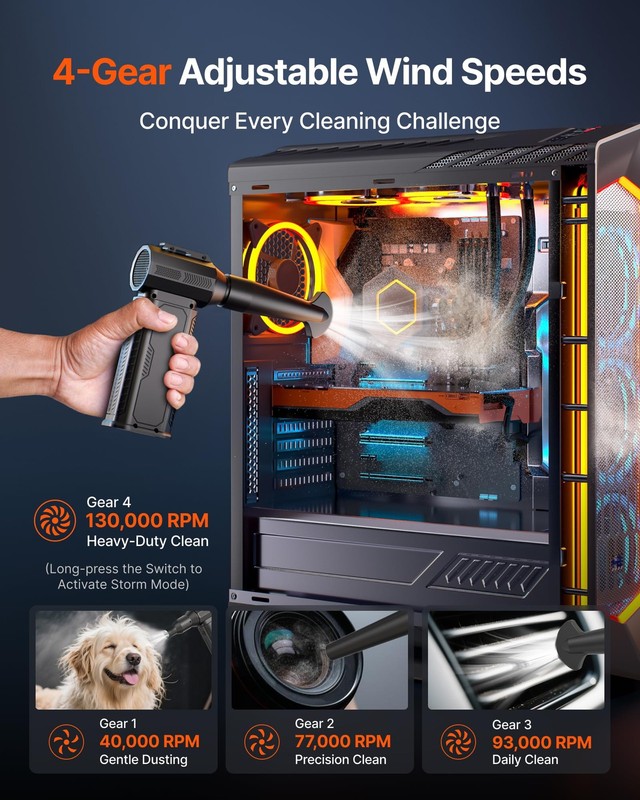 Zoaivr Compressed Air Duster 130000Rpm Ultra-Powerful Cordless Electric Air gallery
