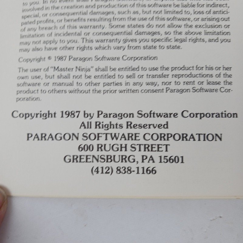 Vtg MASTER NINJA Shadow Warrior of Death Computer Game Manual Paragon Software gallery