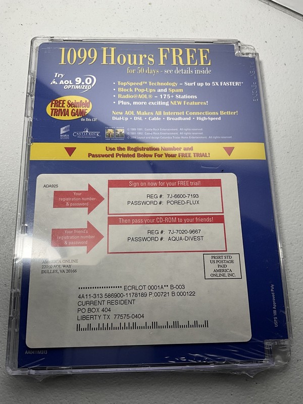AOL 9.0 Optimized CD-ROM Software 1099 Hours Internet Trial Seinfeld Trivia gallery