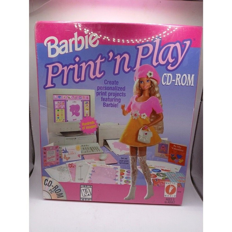 Mattel Barbie PRINT N’ PLAY CD-ROM (1996) Sealed BIG Box PC Avery Computer Game