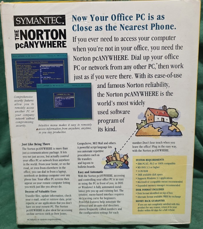 Symantec Norton pcANYWHERE 5.0 for DOS Remote Desktop Access Software 3.5 floppy gallery