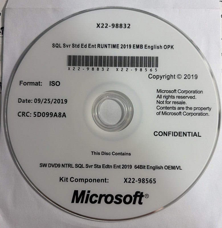 Microsoft SQL Server 2019 Standard Embedded Runtime OPK Kit P6L-00036 Sealed