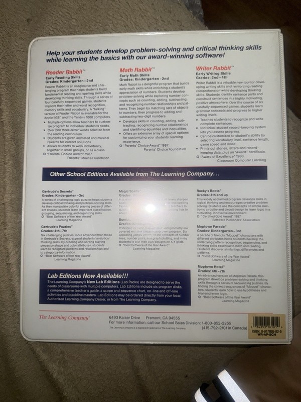 Writer Rabbit Early Writing Skills Grades 2-4 Vintage 64k Software for Apple gallery