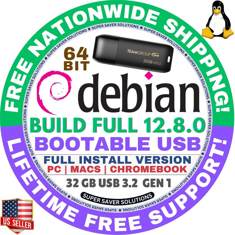DEBIAN 12.8.0 LINUX OS LIVE/INSTALL DVD/USB, CINNAMON, XFCE, MATE, GNOME, KDE