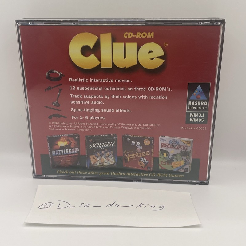 CLUE PC Game 1996 CD-ROM (Windows 3.1,Windows 95) Hasbro Interactive 3 Disc gallery