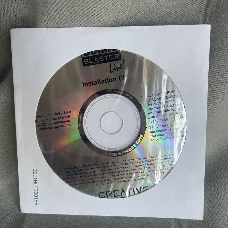 Sound Blaster Live Installation CD 2003 Creative Technology PCI Card Software E1