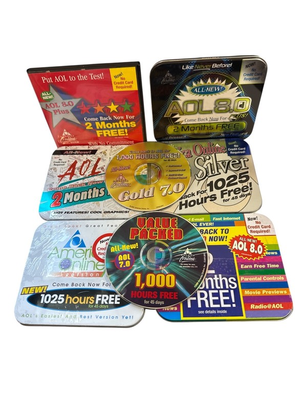 Lot of 8 America Online Install Discs AOL CDs Tins