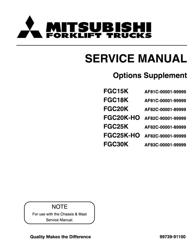 Mitsubishi Forklift FGC25K FGC25K HO FGC30K SERVICE REPAIR SHOP MANUAL BOOK gallery