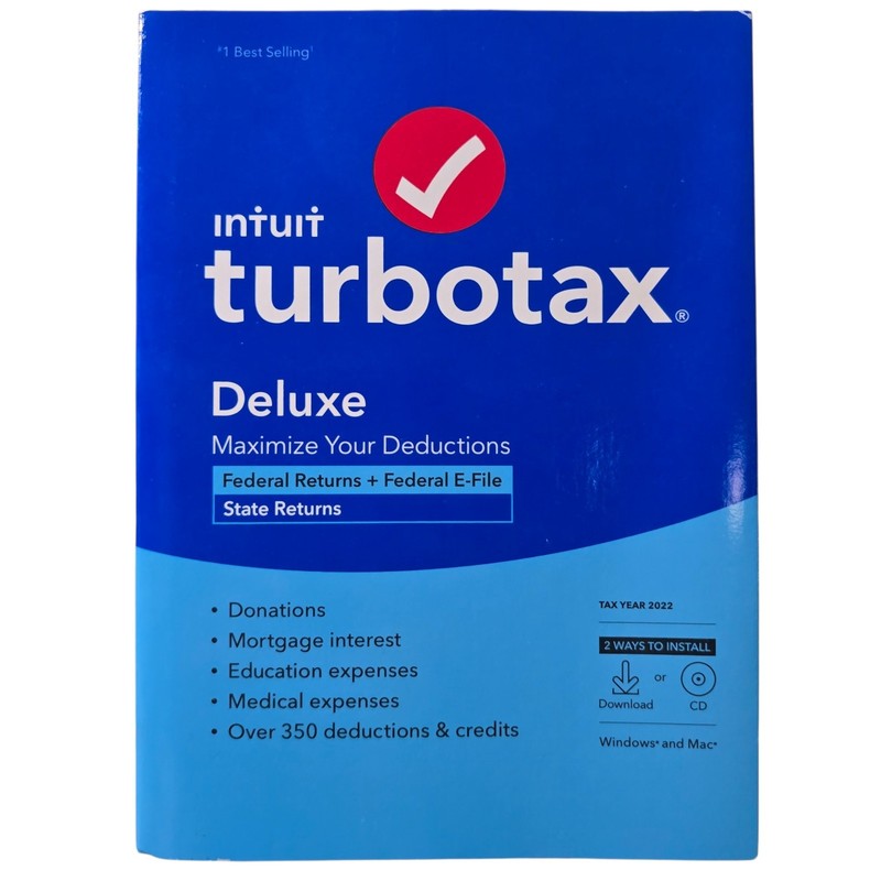 Intuit Turbotax Deluxe 2022 Federal and State Tax Software