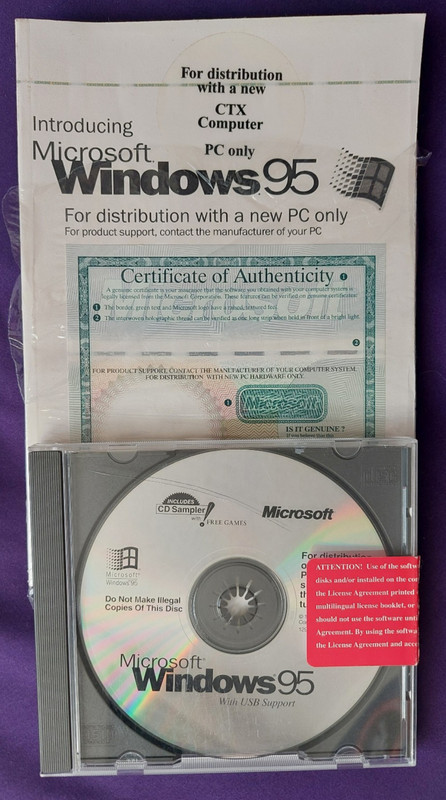 Microsoft Windows 95 with USB Support 000-32800 – COA and Manual