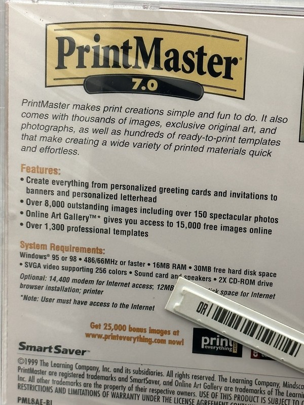 PC Software PrintMaster 7.0 Print Master 8000 images Win 95/98 NEW SEALED 1999 gallery