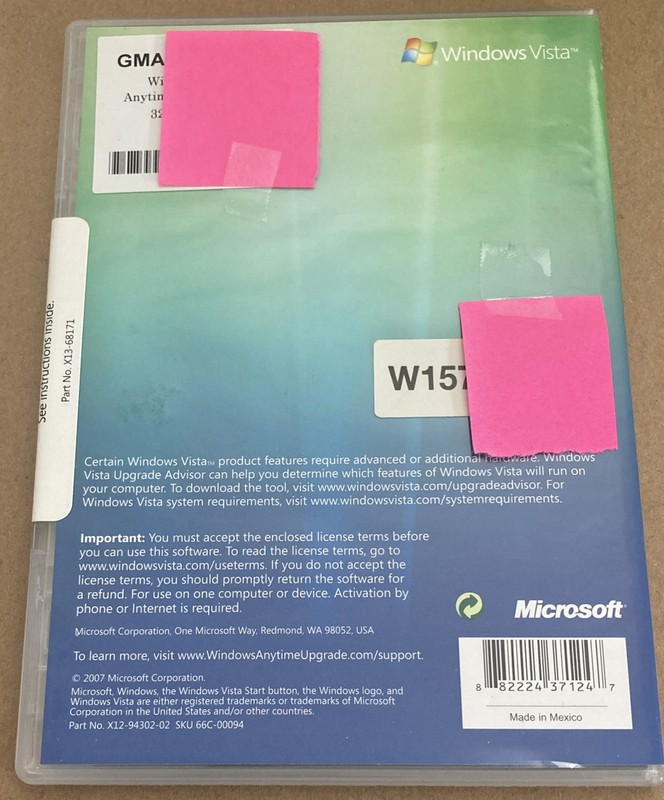 MICROSOFT WINDOWS VISTA EXPERIENCE ANYTIME UPGRADE DISC 32 BIT SOFTWARE NEW gallery