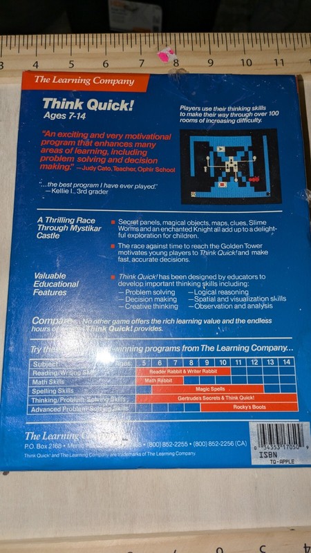 Apple II + /llc/llgs Learning Company's Think Quick! . Unopened. NOS gallery