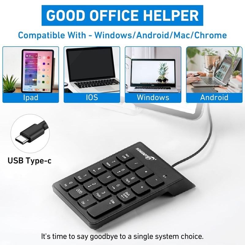 Type C Number Pad, USB Numeric Keypad 19 Keys Plug & Play Financial Accountin... gallery