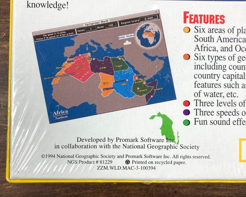 National Geographic Software Zip Zap Map! World Macintosh Mac 1994 New Sealed gallery