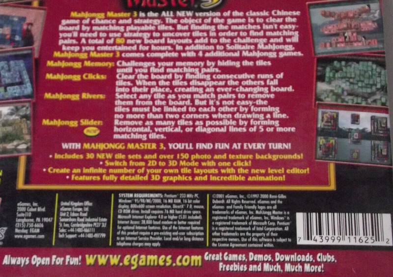 NISW 2001 MahJongg Master 3 PC Computer Game CD-ROM for Windows 95/98/ME/2000 Fr gallery