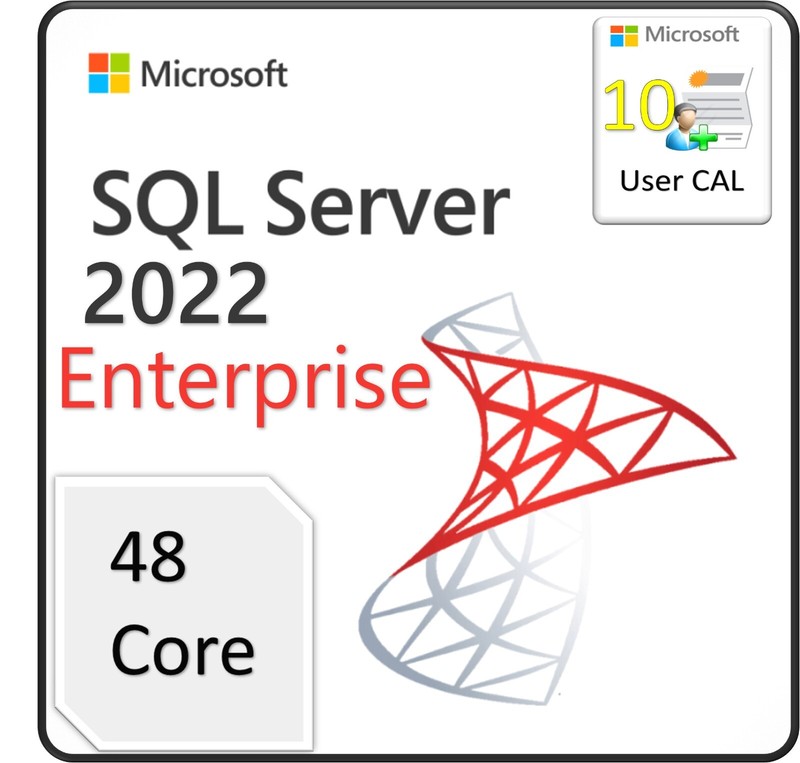 SQL Server 2022 Enterprise Edition, 48 Core License, 10 User CALs