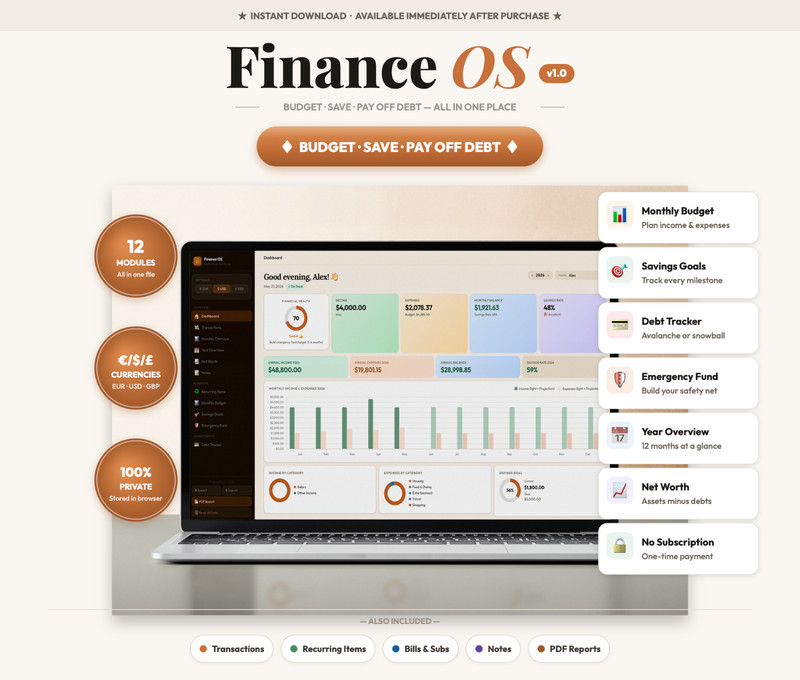 Personal Finance OS (English/International) | All-in-One Budget & Money Tool