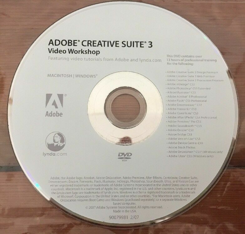 2007 Creative Suite CS 3 Video Workshop Tutorials Lynda.com Disc DVD