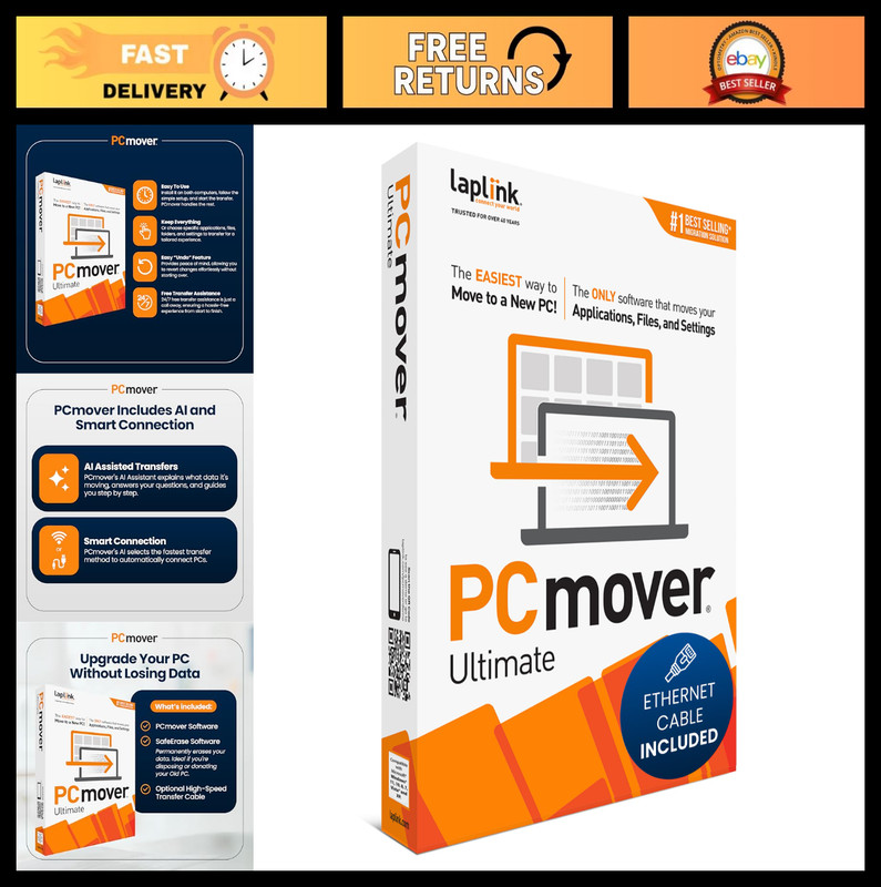 Data Transfer Software for PC Migration – Move Apps, Files & Settings – 1 Licens
