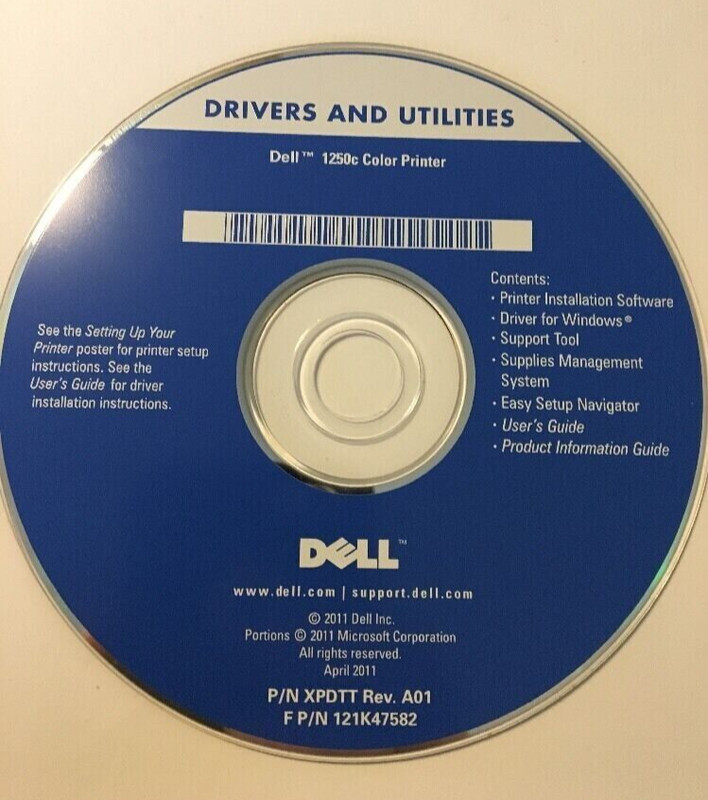 Dell 1250c Color Printer Drivers and Utilities – Installation CD