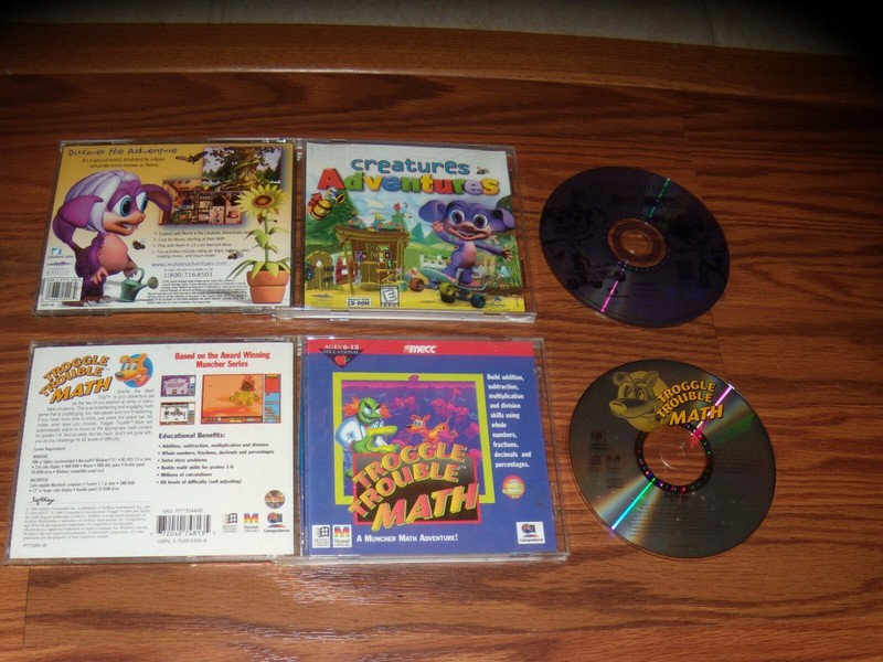 2 PC Games: Creatures Adventures & Troggle Trouble Math CD-ROM Games