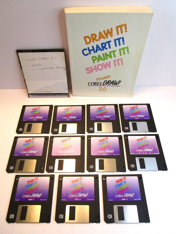 Corel Draw 3.0 Graphics Software for PC 3.5” Disks (11) Book CD 1992 vintage