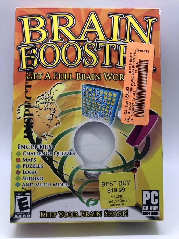 Brain Booster PC CD challenge quizzes maps puzzles logic suduko test memory game