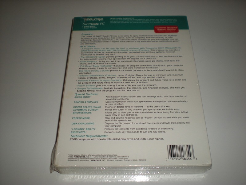 Timeworks SwiftCalc PC new in box Dos spreadsheet 5.25" gallery