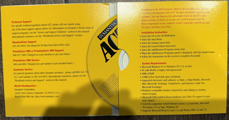 SYMANTEC ACT 3.0 WINDOWS 95/NT PC CUSTOMER MANAGEMENT SOFTWARE gallery