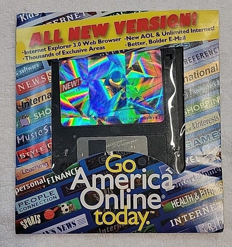America Online Version 3.0 Windows 3.5″ Floppy Disk, AOL Vintage 1997 Hologram