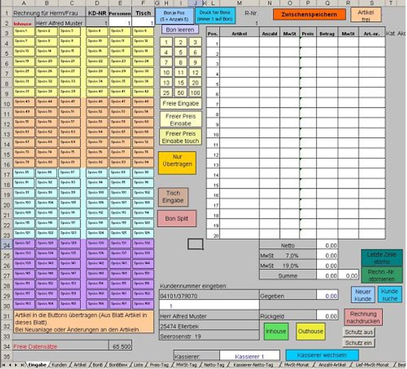 Festkasse, Feuerwehrfest-Kasse – MS Excel mit Rechnung (mit Konsolidierung)