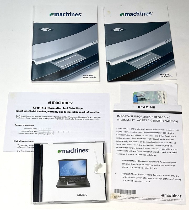 eMachines M6809 Restore DVD Version 1.0 & Owner’s Manuals Supplements