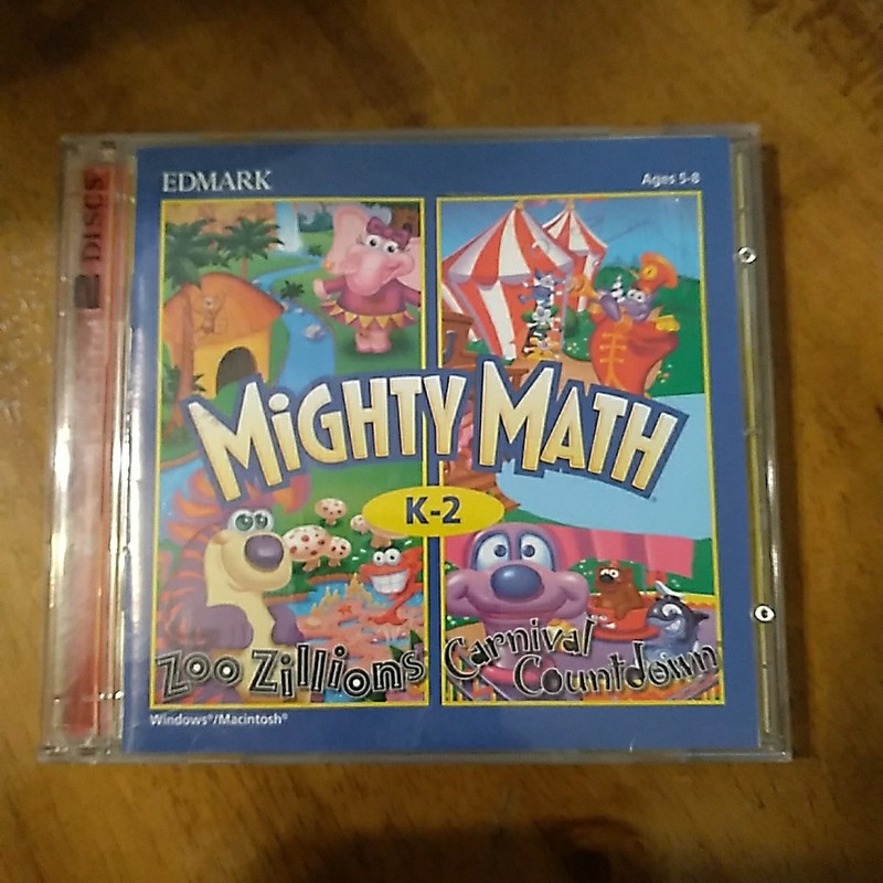 Mighty Math K-2 PC-rom 2 Cd Set (1995, Edmark) Ages 5-8. Windows 95