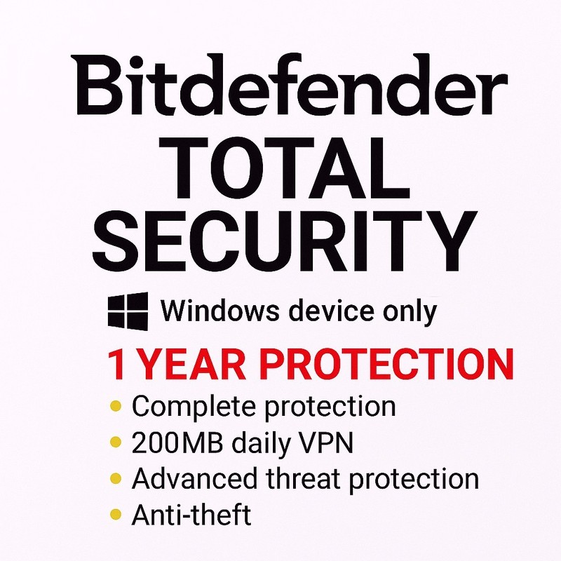 Bitdefender Total Security 1 Year 1 Windows PC + Daily VPN