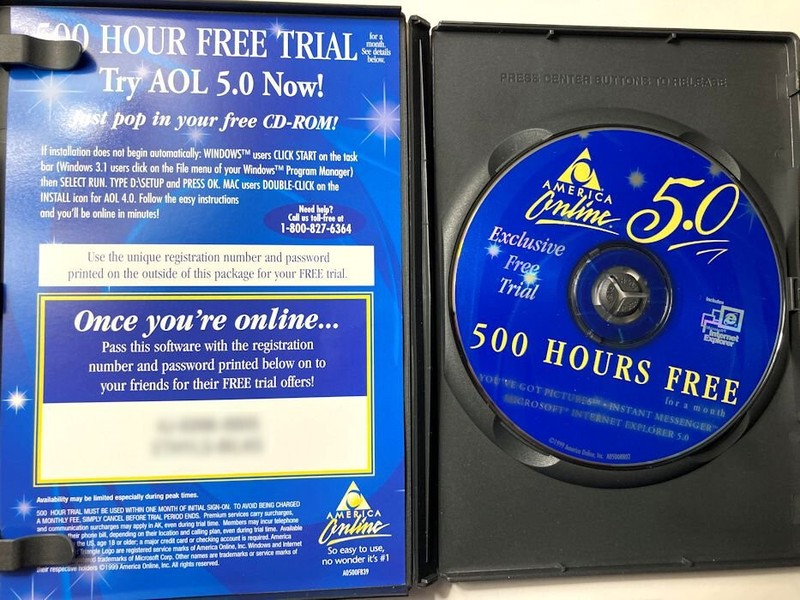 America Online AOL 5.0 Email 500 Hours Free CD with Case 1999 Windows Vintage gallery