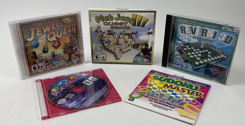 Lot of 5 PC Computer Games 2004-2008, Jewels, Mah Jong, Sudoku And Reversi