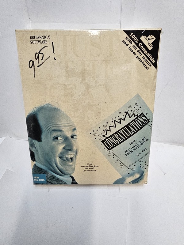 Sealed New Just The Fax 1990 Britannica Software IBM MS-DOS 5.25” & 3.5″ Disks